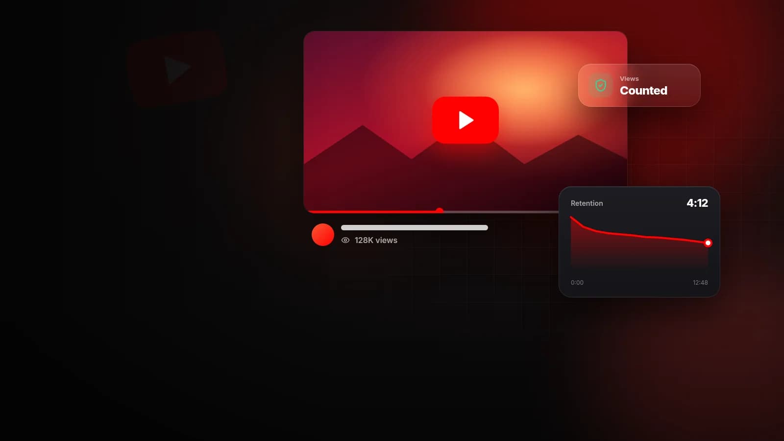 Illustration of a YouTube video player with a view count and an audience retention chart