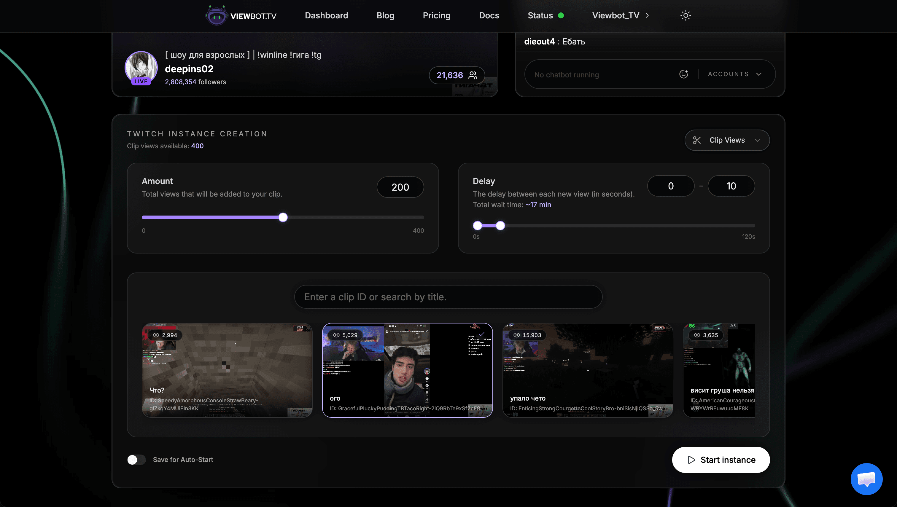 Clip Bot UI panel
