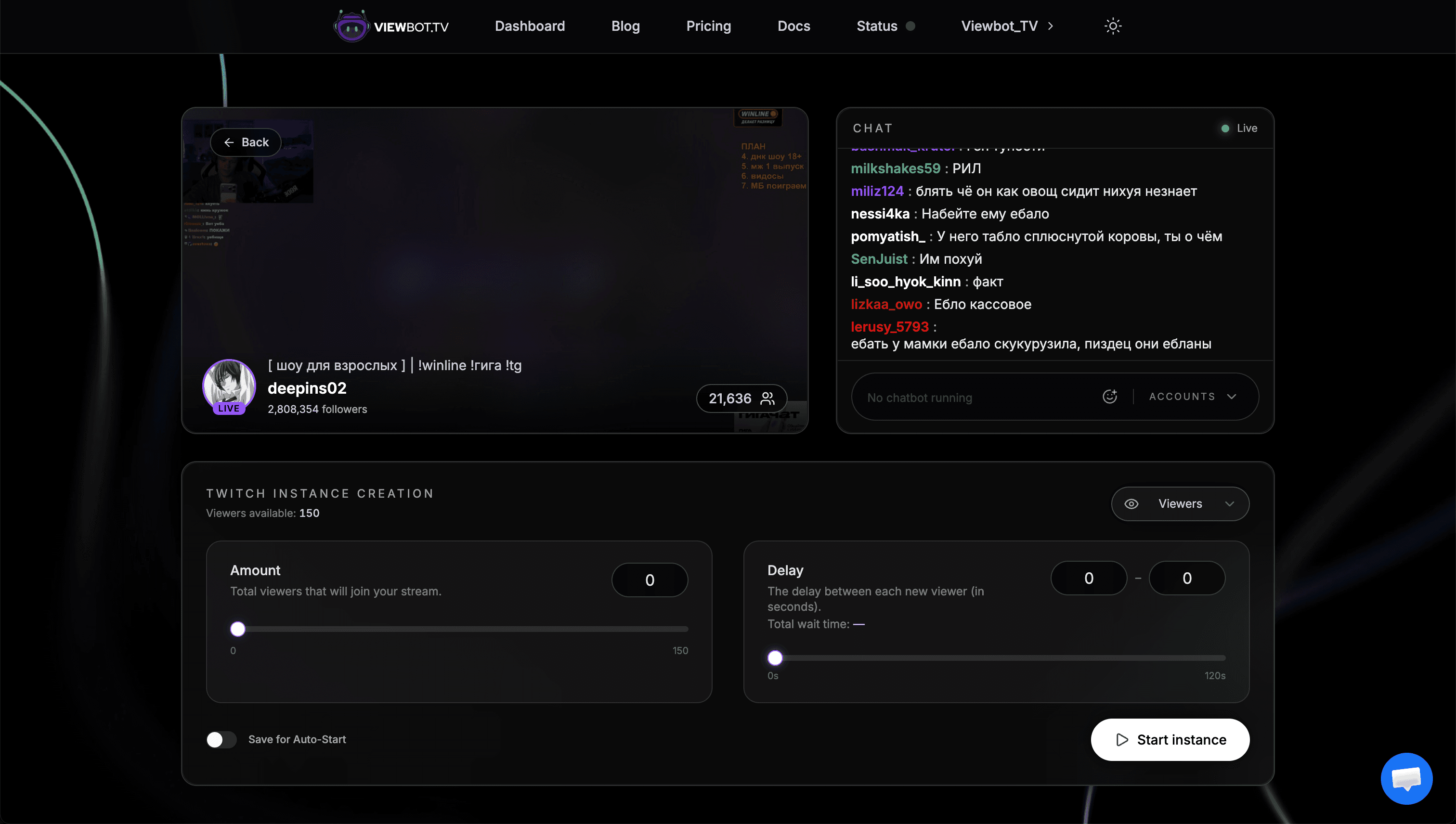 Viewer Bot UI panel