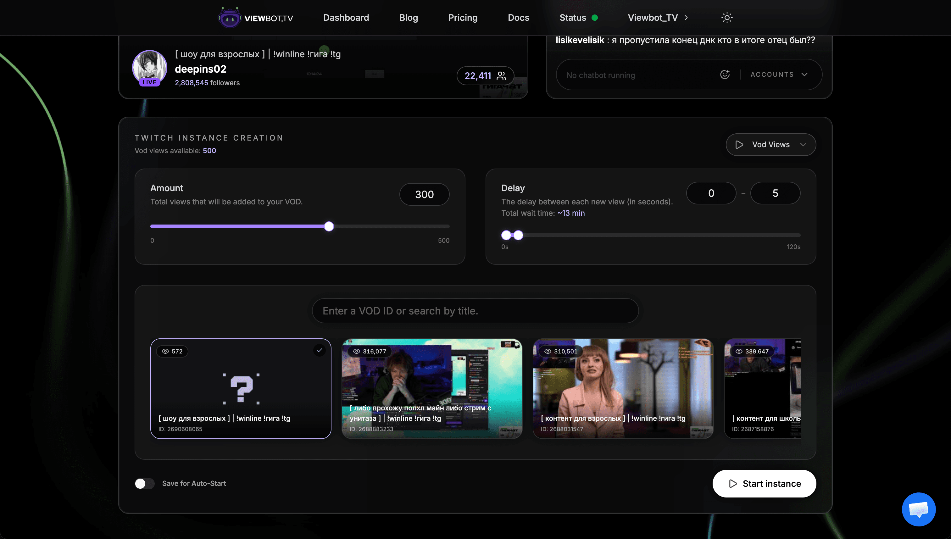 VOD Bot UI panel
