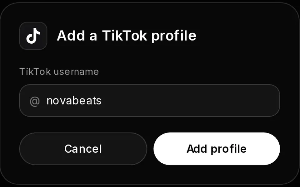 Adding a TikTok profile by its @handle